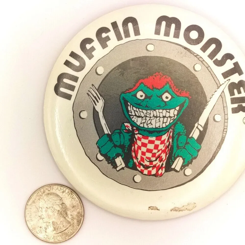 Muffin Monster Sewage Grinder Mascot Vintage Pin Button Pinback Tacoma WA